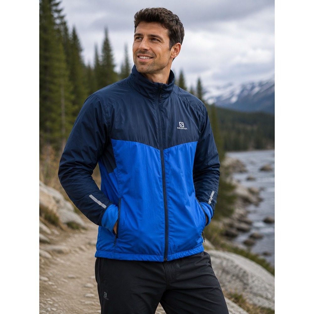 Salomon Performance Escape Jacket Large Blue Wind Snowboarding Ski Outdoor #1050